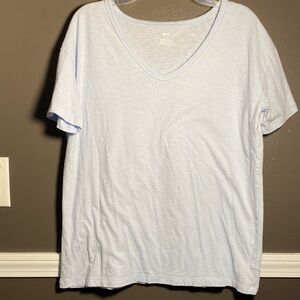 Aerie Oversized 100% Cotton Light Blue V-Neck Distressed Tee